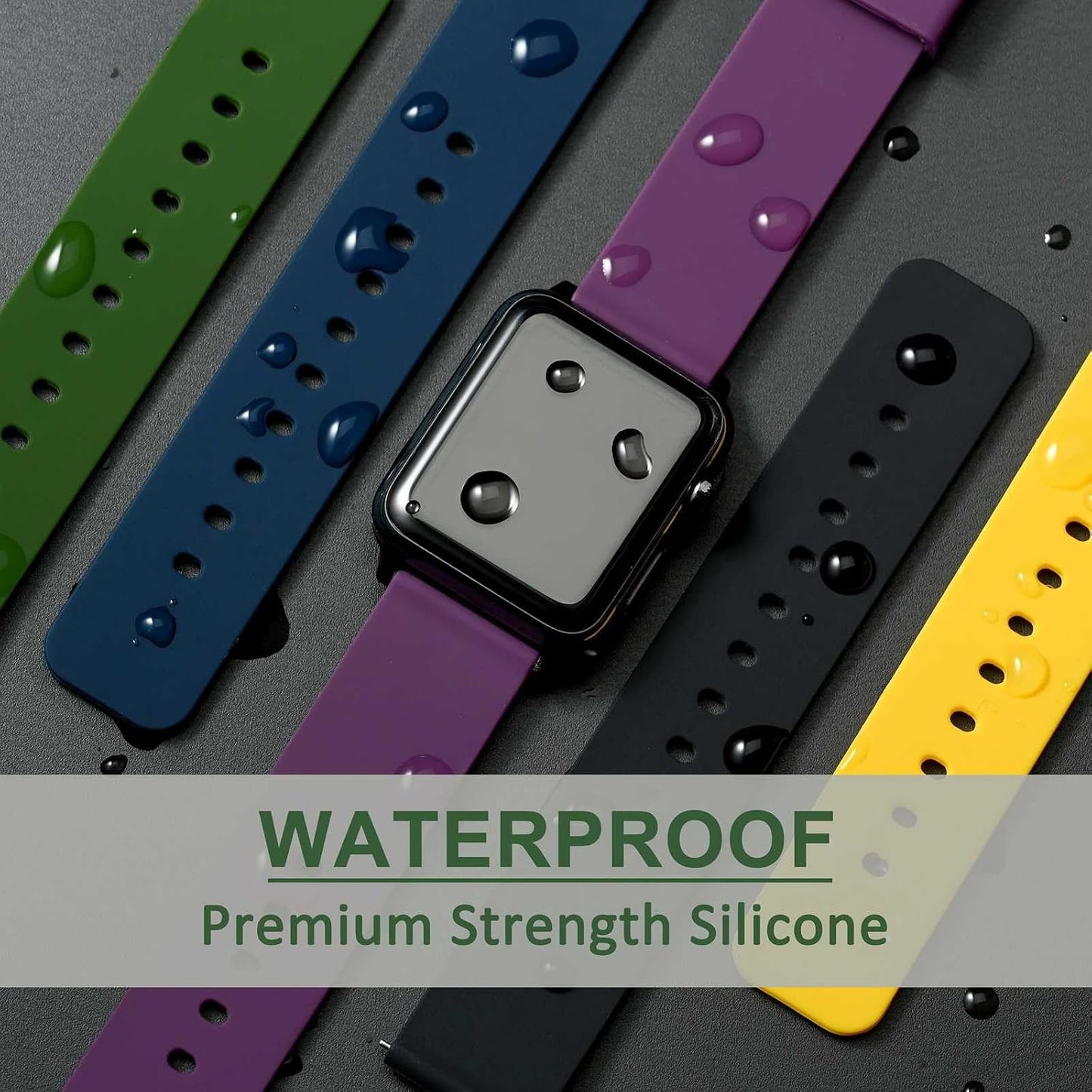 HOTWOCCI 20mm Silicone Watch Band, Quick Release Rubber Replacement Strap with Black Stainless Steel Buckle (Black)
