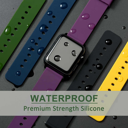 HOTWOCCI 20mm Silicone Watch Band, Quick Release Rubber Replacement Strap with Black Stainless Steel Buckle (Black)