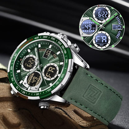 HOTNAVIFORCE Men's Military Digital Watches Analog Quartz Waterproof Watch Sport Multifunctional Leather Wristwatch