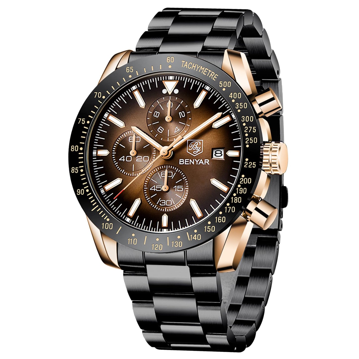 HOTBENYAR Mens Watches Quartz Movement Chronograph Leather Strap Fashion Business Sport Design 30M Waterproof Scratch Resistant Elegant Gifts for Men