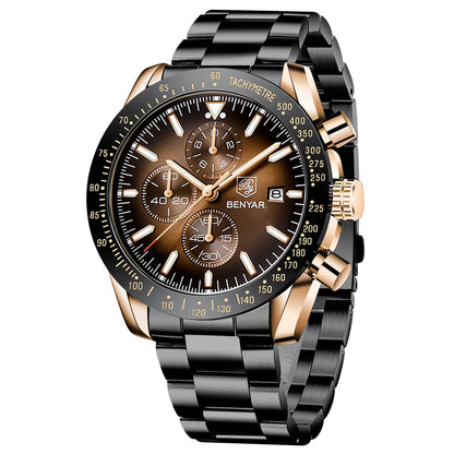 HOTBENYAR Mens Watches Quartz Movement Chronograph Leather Strap Fashion Business Sport Design 30M Waterproof Scratch Resistant Elegant Gifts for Men