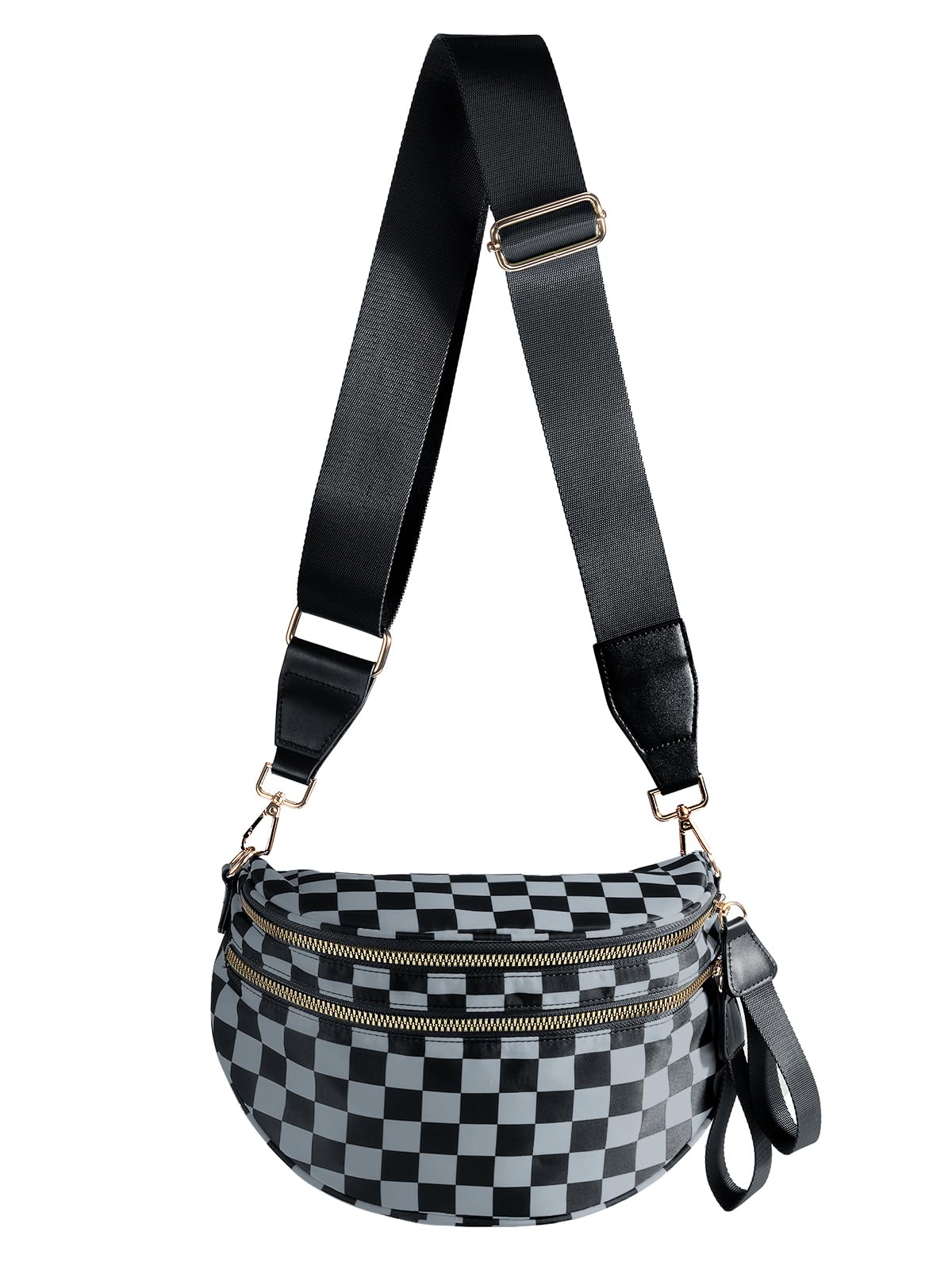 HOTBlack and White Checkered Crossbody Bag Bum Bag for Women,Spacious Checkered Purse Fanny Packs Belt Bag