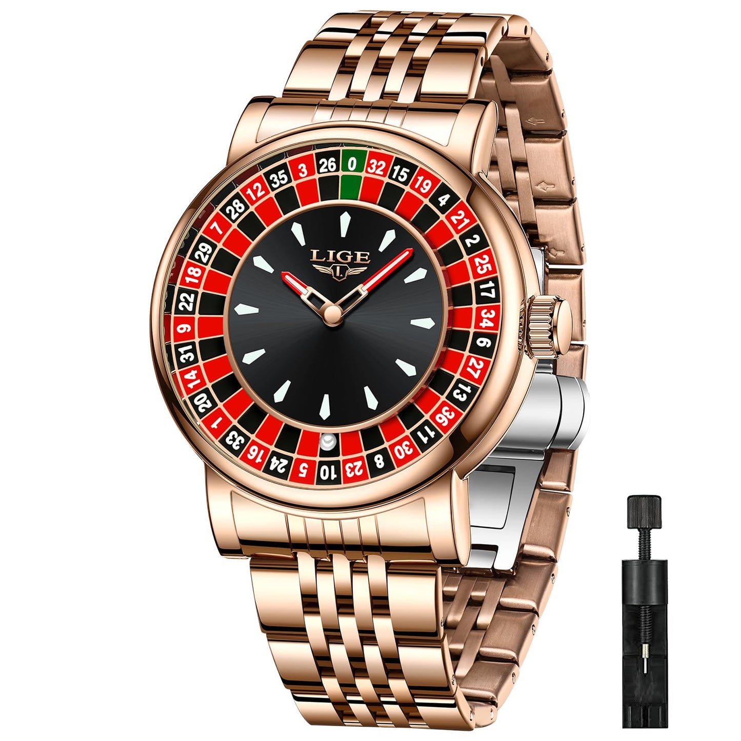 HOTMens Watches,Unique Roulette Style Quartz Analog Watch,45MM Big Face Alloy Waterproof Glowing Watch for Men,Exquisite and Durable Leather Strap,Casual Fashionable Men's Wrist Watches