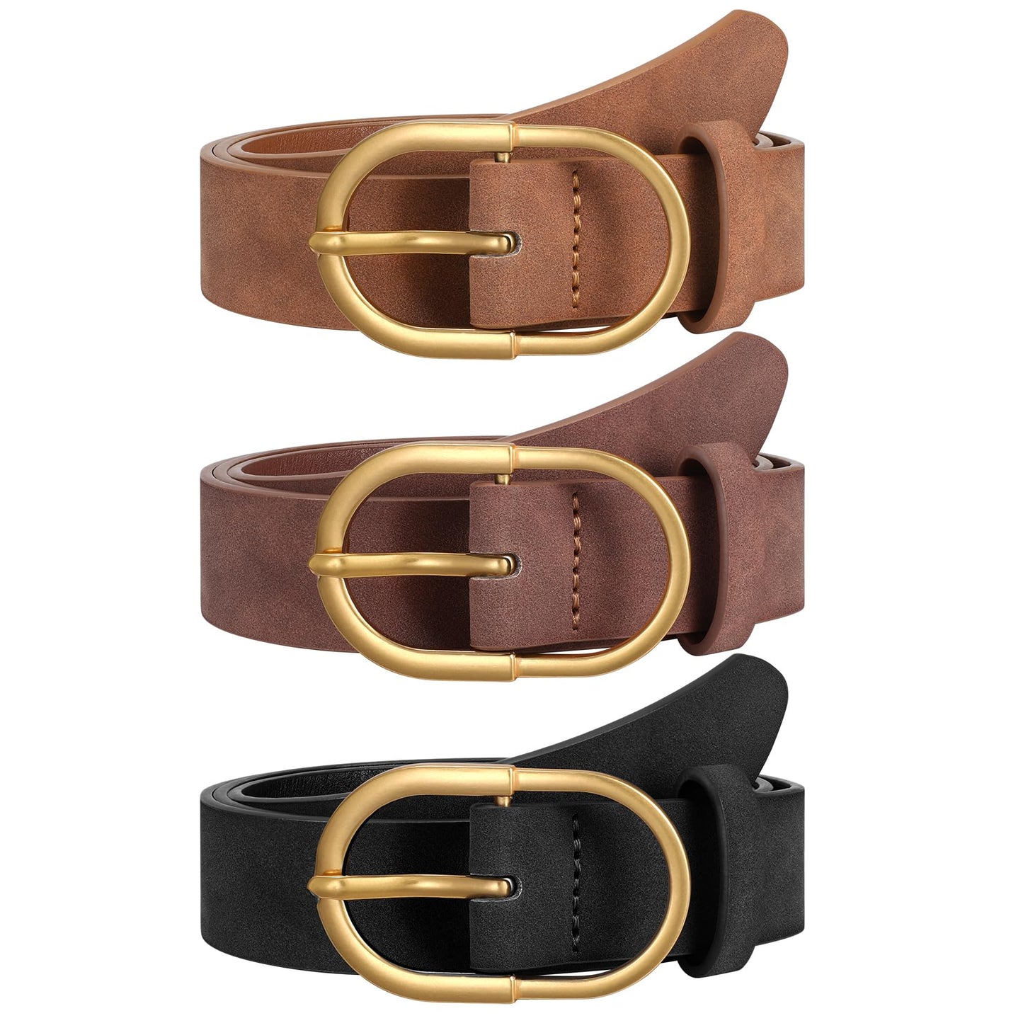HOTVONMELLI 3 Pack Women's Belts for Jeans Pants Fashion Gold Buckle Ladies Dress Belt