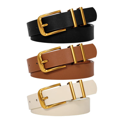 HOTWERFORU 3 PACK Women Belt Women Fashion Leather Belts for Jeans Pants Ladies Belts with Gold Buckle