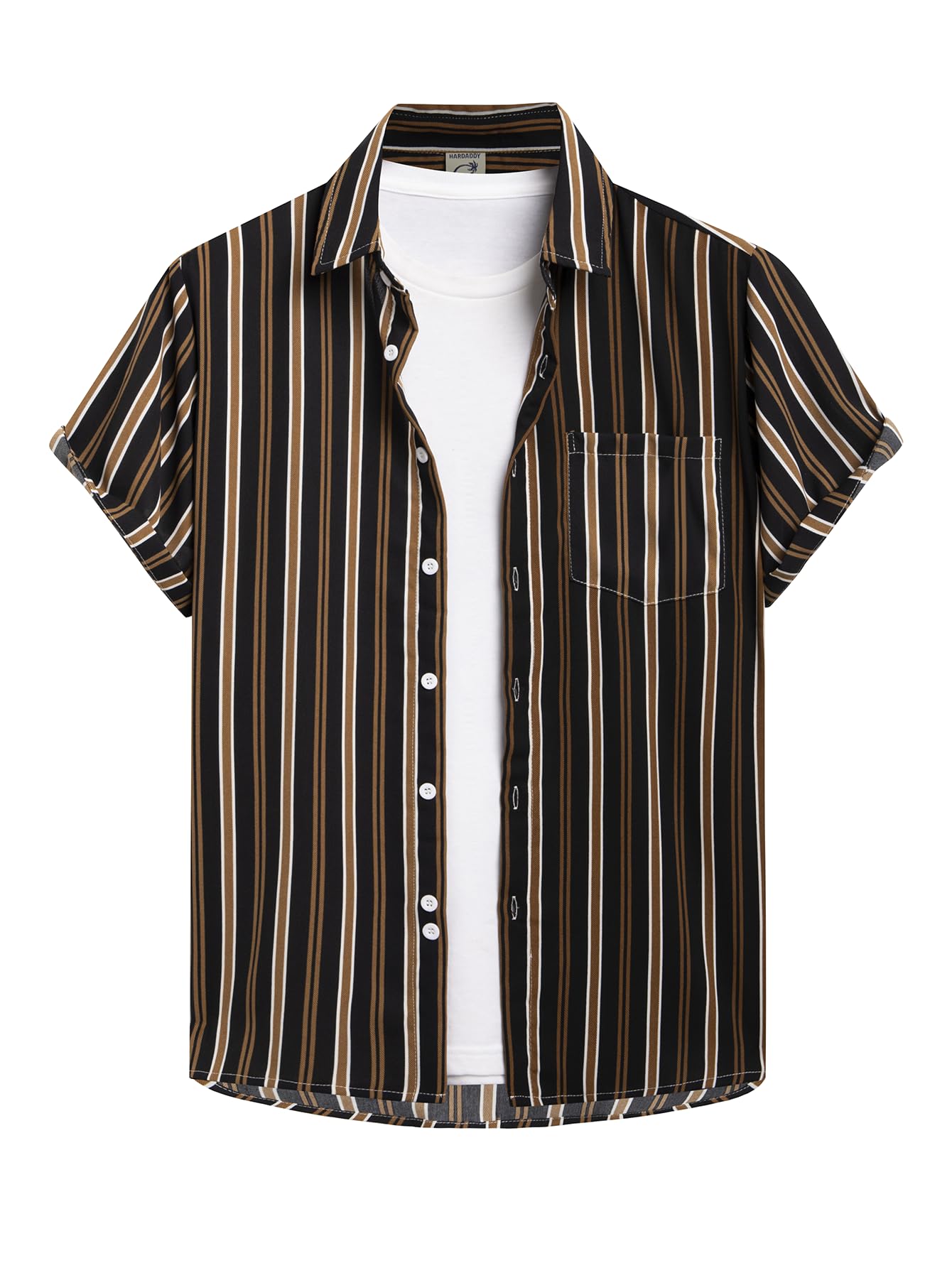 HOTHardaddy Men's Casual Striped Shirts Button Down Short Sleeve Blouse Summer Hawaiian Shirt