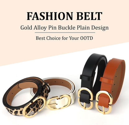 HOTYARIEW 4 Pack Leopard Belts for Women Leather Belts for Jeans Pants Ladies Dress Belt Waist Belt with Gold Buckle
