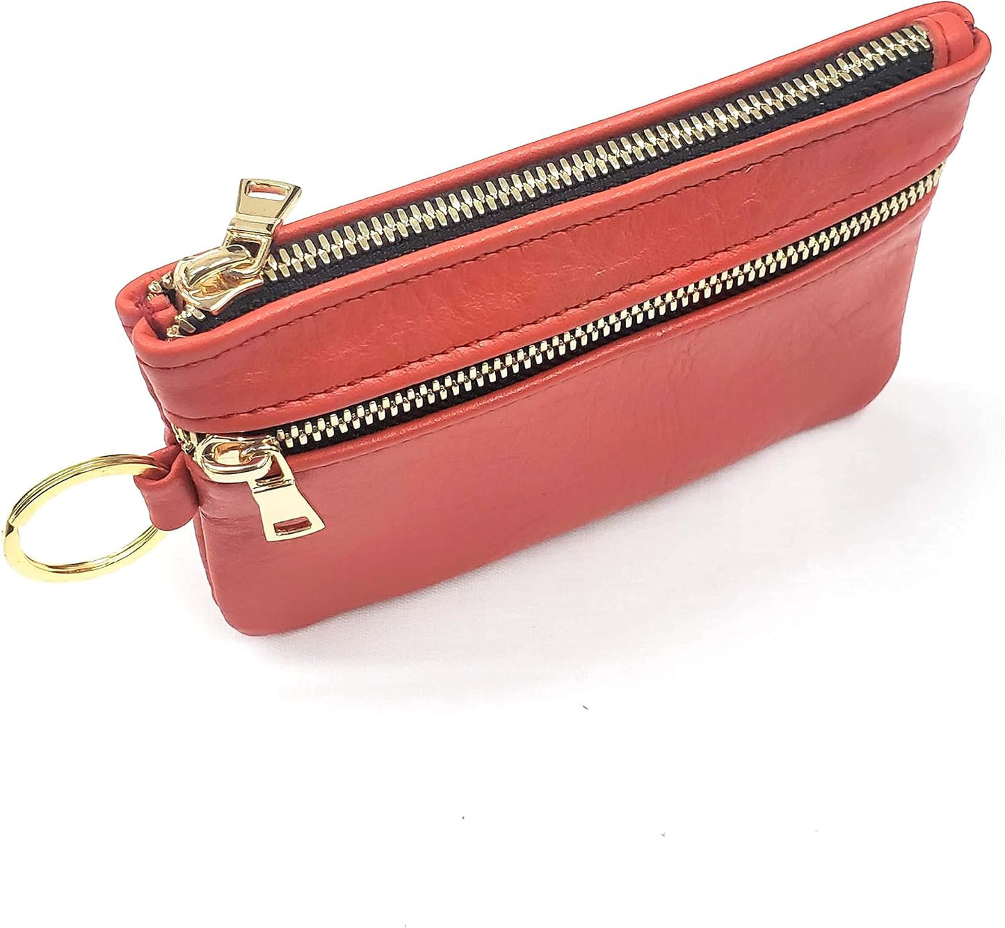 HOTLeather Pouch, Double Zippered Pouch, Cash and Card Keychain Pouch, 100% Genuine Leather Made in USA Handmade Products