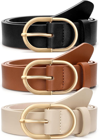 HOTVONMELLI 3 Pack Women's Belts for Jeans Pants Fashion Gold Buckle Ladies Dress Belt