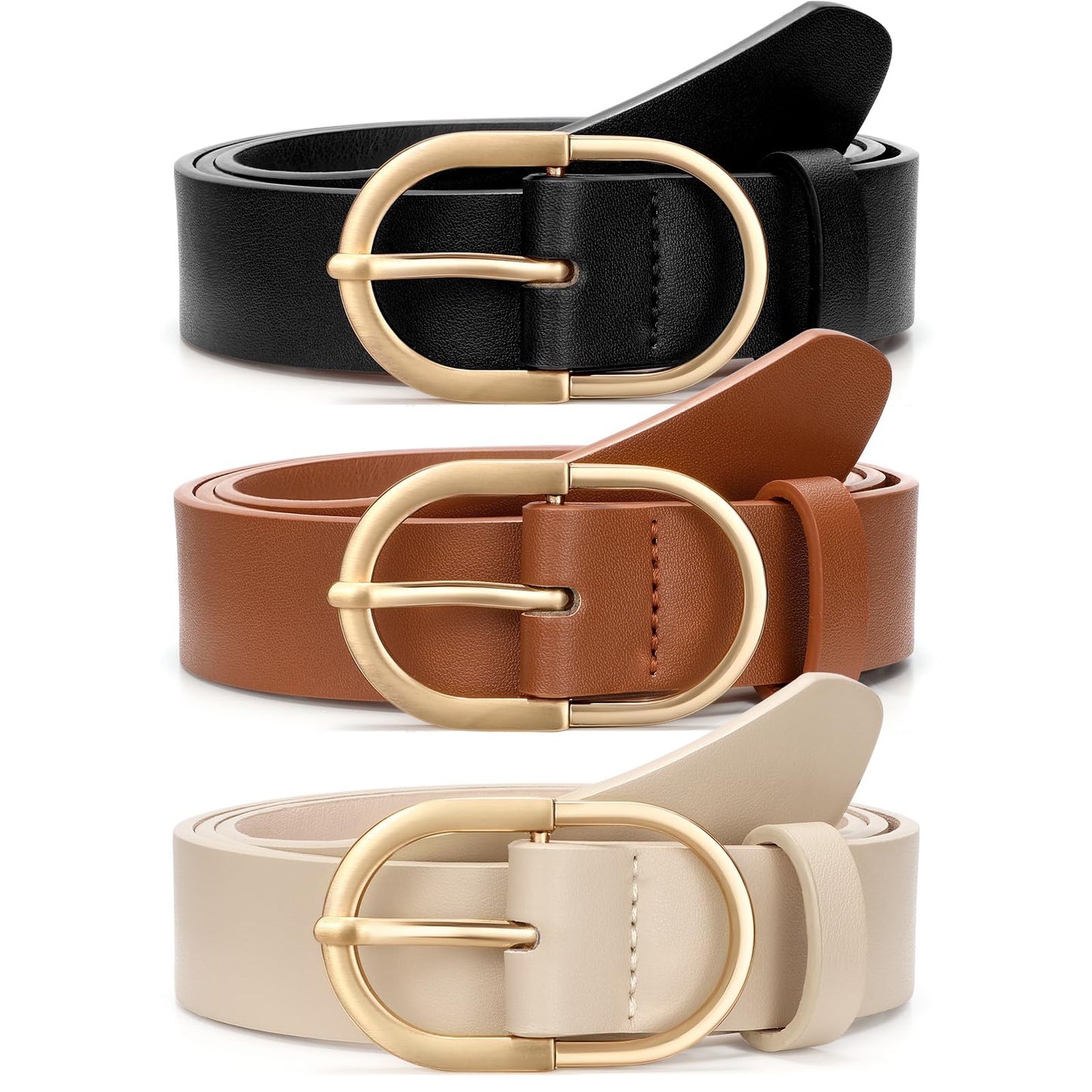HOTVONMELLI 3 Pack Women's Belts for Jeans Pants Fashion Gold Buckle Ladies Dress Belt