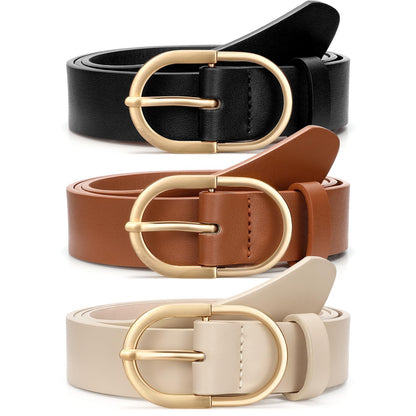 HOTVONMELLI 3 Pack Women's Belts for Jeans Pants Fashion Gold Buckle Ladies Dress Belt