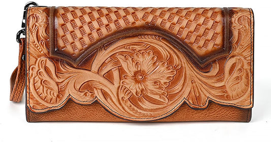 HOTWomen's Wallet Genuine Leather Snap Wallets Vintage Purse Organizer Clutch Bag with Wristlet
