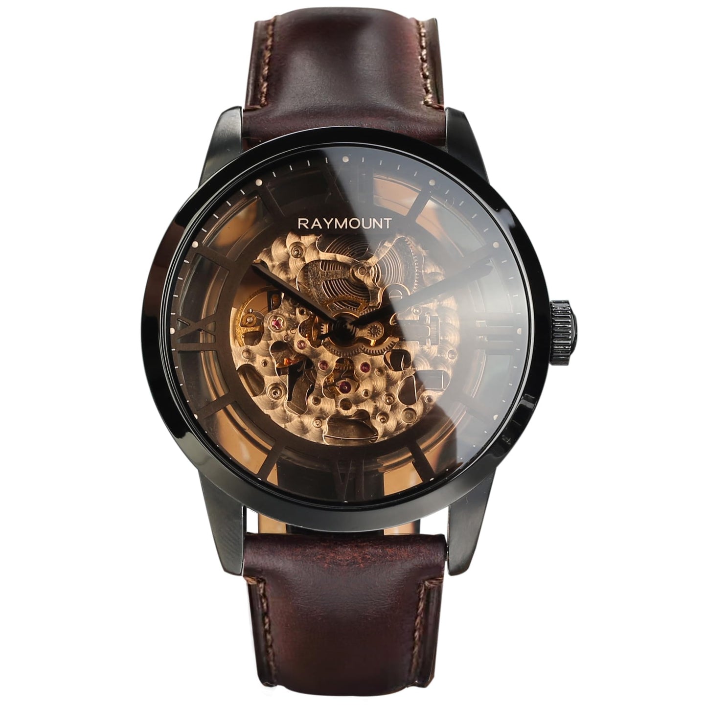 HOTFORSINING Men's Automatic Watch with Mechanical Movement, Skeleton Dial and Leather Band