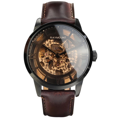 HOTFORSINING Men's Automatic Watch with Mechanical Movement, Skeleton Dial and Leather Band