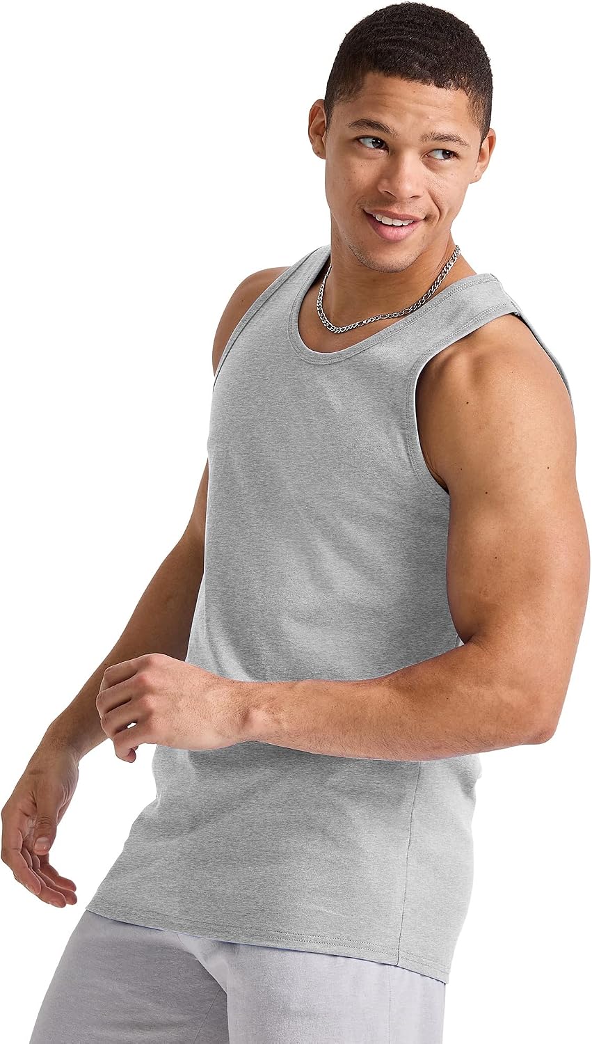 HOTHanes Men's Essentials Tank Top Pack, Midweight Cotton Tanks, Sleeveless Shirts, 3-Pack