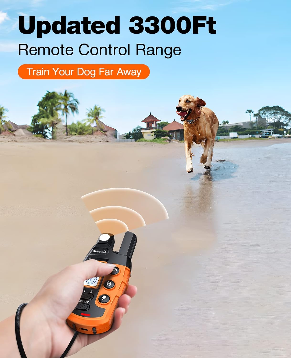 HOTBousnic Dog Shock Collar - 3300Ft Dog Training Collar with Remote for 5-120lbs Small Medium Large Dogs Rechargeable Waterproof e Collar with Beep (1-8), Vibration(1-16), Safe Shock(1-99) (Orange)