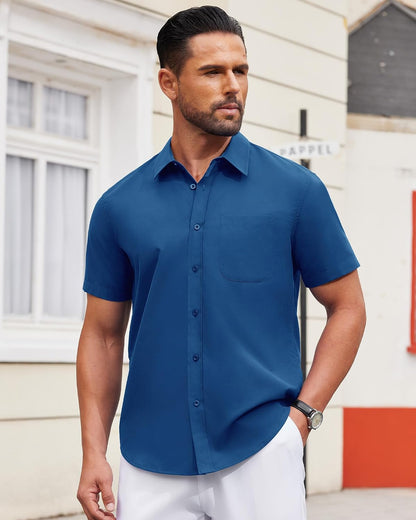 HOTAlimens & Gentle Men's Short Sleeve Dress Shirts Wrinkle Free Untucked Casual Button Down Shirt