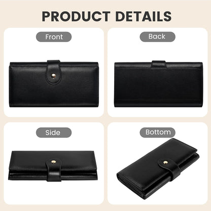 HOTProfessional RFID Blocking Wallet for Women - Genuine Leather Work Purse with Phone Pocket, Large Capacity Organizer for Credit Cards, ID, Cash & Office Essentials (Black)
