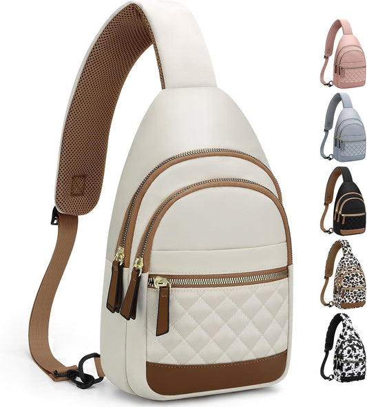 HOTCapolo Sling Bag for Women Men Waterproof Crossbody Bags for Women Trendy Casual Fanny Pack with Convertible Shoulder Strap Chest Bag for Travel Hiking(Beige, Medium)
