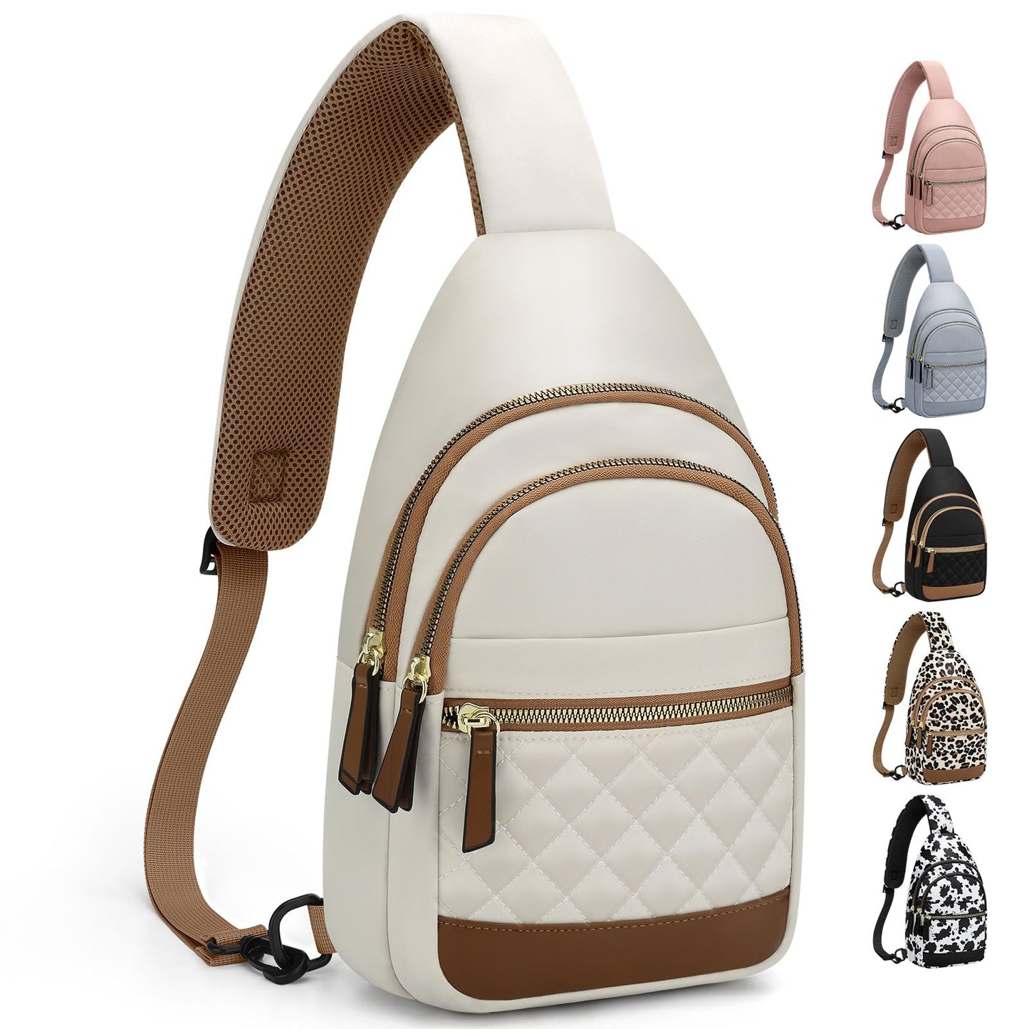 HOTCapolo Sling Bag for Women Men Waterproof Crossbody Bags for Women Trendy Casual Fanny Pack with Convertible Shoulder Strap Chest Bag for Travel Hiking(Beige, Medium)