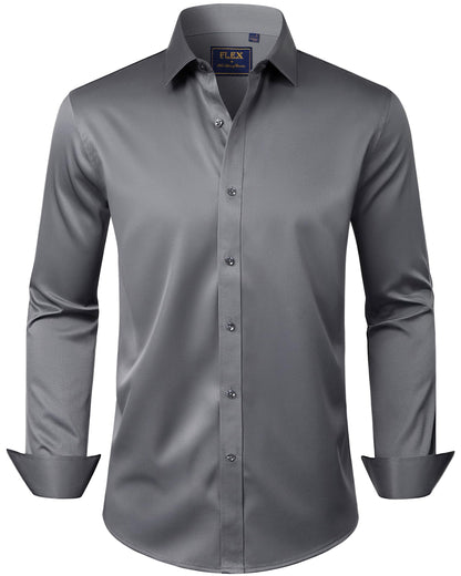 HOTJ.VER Men's Dress Shirts Solid Long Sleeve Stretch Wrinkle-Free Formal Shirt Business Casual Button Down Shirts