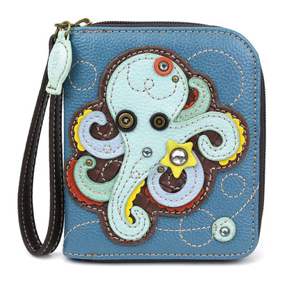 HOTCHALA Zip Around Wallet, Wristlet, 8 Credit Card Slots, Sturdy Pu Leather - Frog - Turquoise