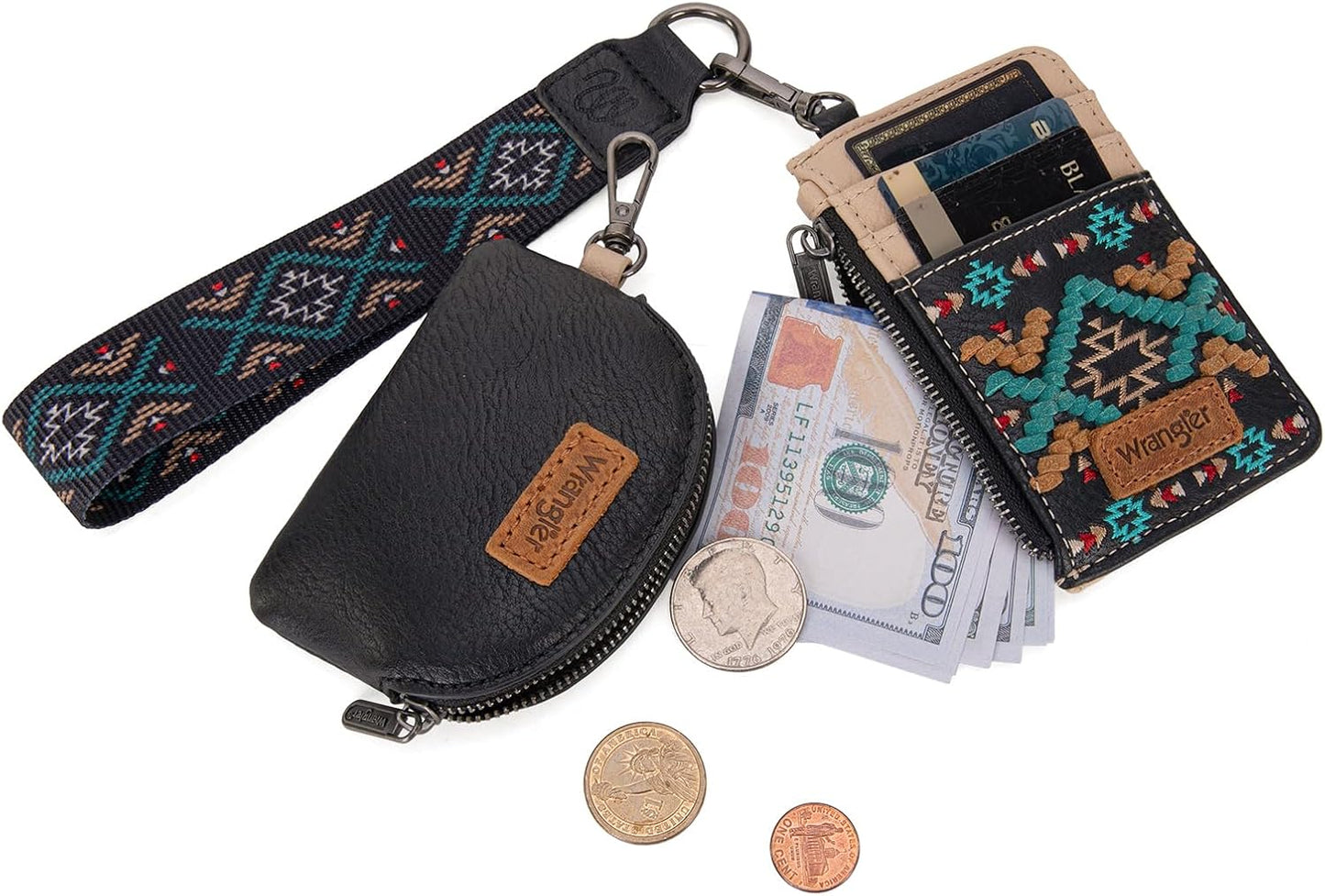 HOTWrangler Western Keychain Wristlet Wallets for Women Retro Dual Pouch Wristlet Credit Card Holder Wallet with Zipper Pocket WG2214-W0051BK