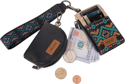 HOTWrangler Western Keychain Wristlet Wallets for Women Retro Dual Pouch Wristlet Credit Card Holder Wallet with Zipper Pocket WG2214-W0051BK