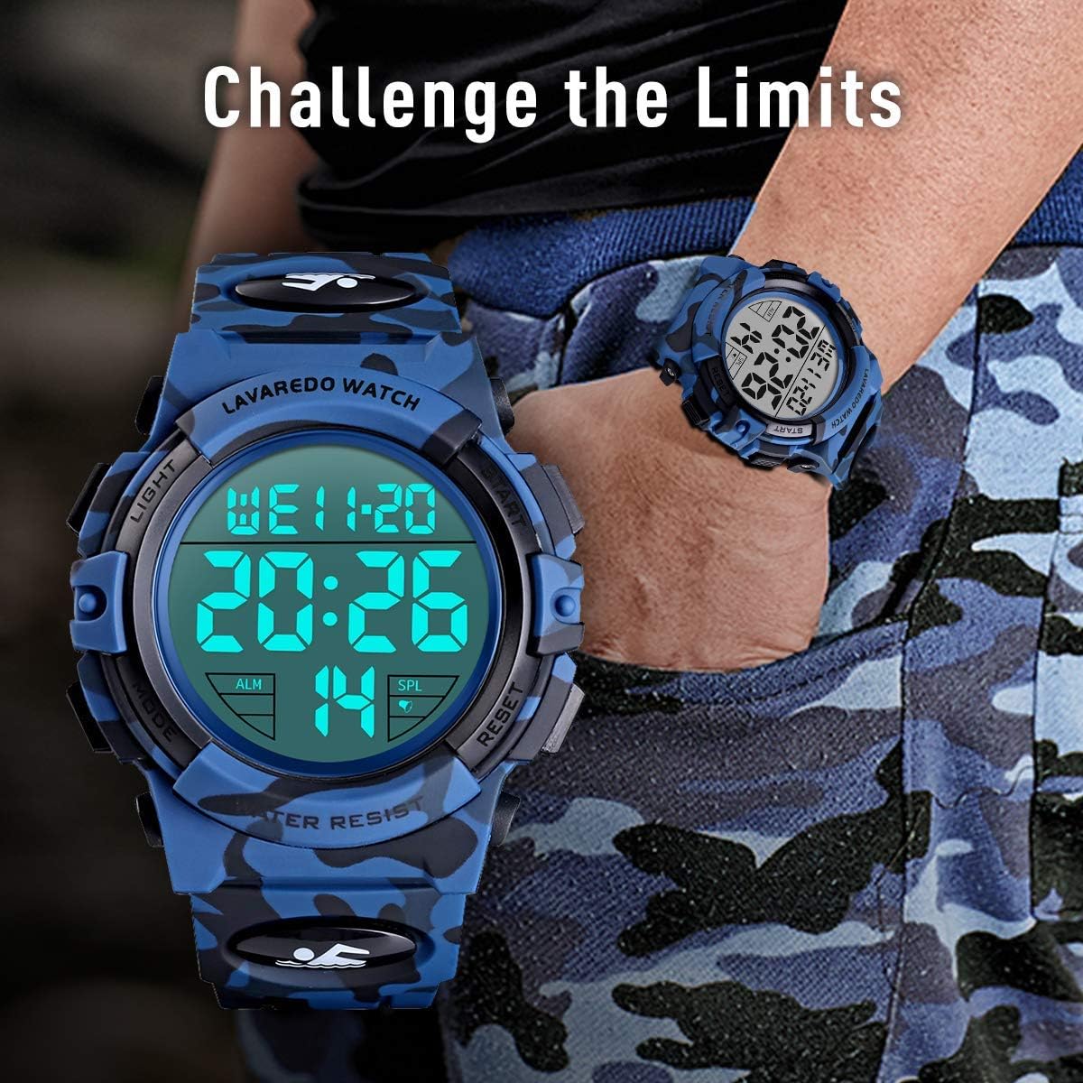HOTL LAVAREDO Mens Digital Watch Sports Military Watches Waterproof Outdoor Chronograph Wrist Watches for Men with LED Back Ligh/Alarm/Date