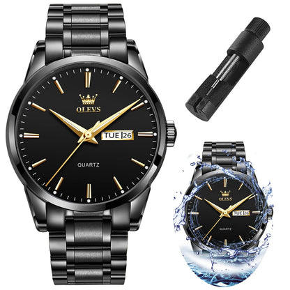 HOTOLEVS Mens Watches Luxury Waterproof Luminous Easy Read Chronograph Watches Full Gold/White Dail/Black Face with Calendar Wrist Watches