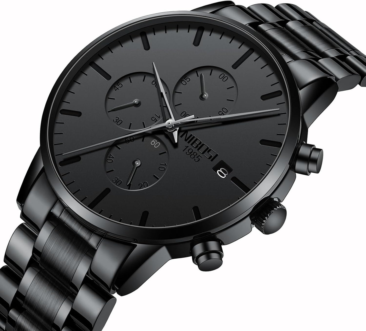 HOTNIBOSI Men's Analog Chronograph Watch, Minimalist Black Dial with Date | Waterproof Stainless Steel Strap, Business Fashion Casual Quartz Wrist Watches for Men