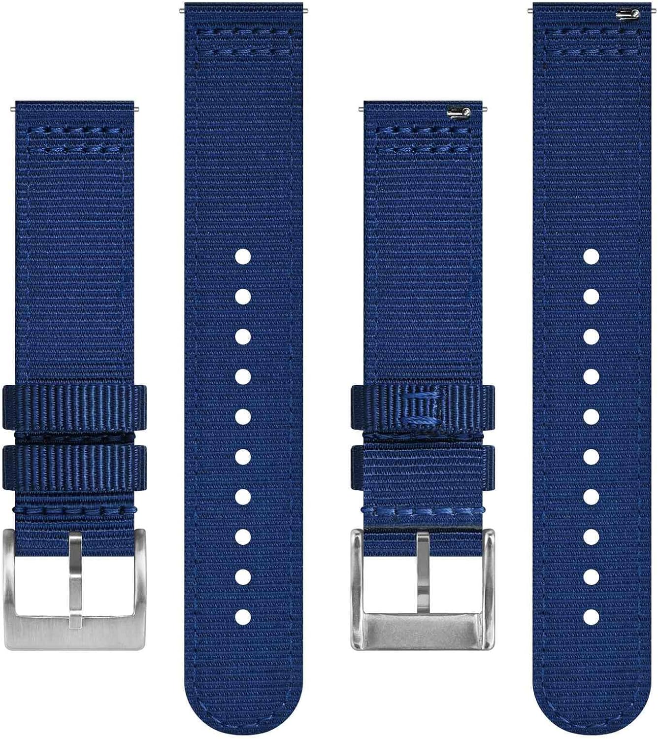 HOTBISONSTRAP Men’s Nylon Watch Bands, Two-Piece Military Watch Straps, Quick Release, Brushed Buckle, Band Width 18mm 19mm 20mm 22mm