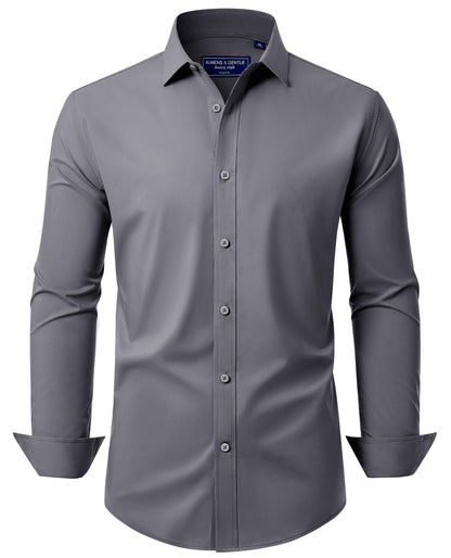 HOTAlimens & Gentle Men's Dress Shirt Regular Fit Stretch Stain Shield Long Sleeve Solid Business Wedding Button Down Shirts