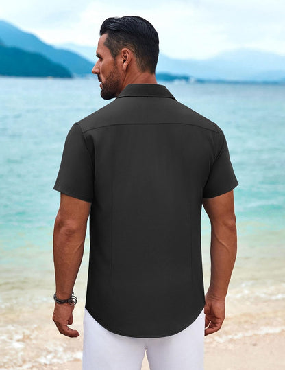 HOTCOOFANDY Mens Cuban Guayabera Shirt Short Sleeve Button Down Shirts Summer Beach Vacation Shirts