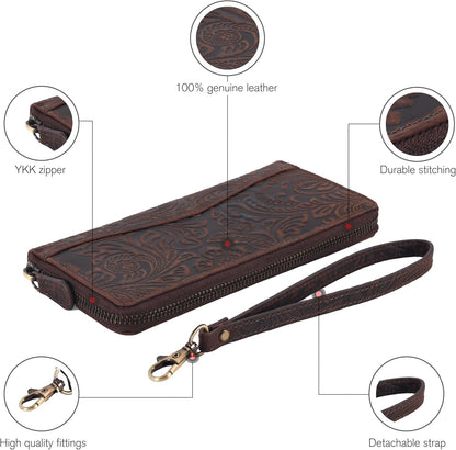 HOTRFID Leather Wallet for Women, 8-Card Clutch with Coin Pocket, Vintage