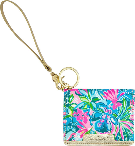 HOTLilly Pulitzer Leatherette Snap ID Card Case Wallet, Golden Hour | Cute Money Holder with Removable Wristlet Strap and Key Ring, Slim Credit Card Holder with Snap Closure