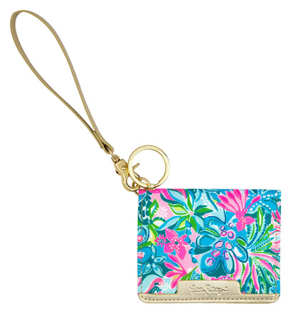 HOTLilly Pulitzer Leatherette Snap ID Card Case Wallet, Golden Hour | Cute Money Holder with Removable Wristlet Strap and Key Ring, Slim Credit Card Holder with Snap Closure