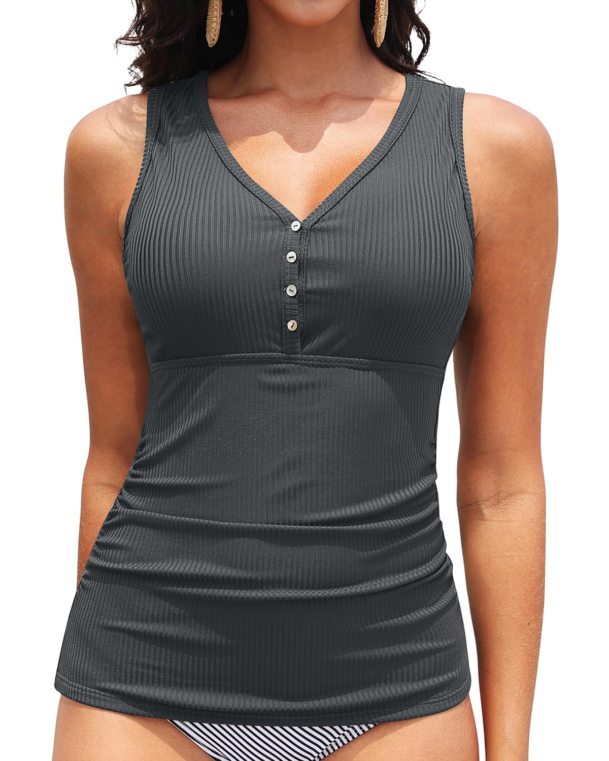 HOTTankini Tops for Women Tummy Control Swimwear Top Only No Bottom | Scoop Neck, Adjustable Straps, Ruched Stomach, Removable Cups, Available in Plus, No Bottom, Full Lining