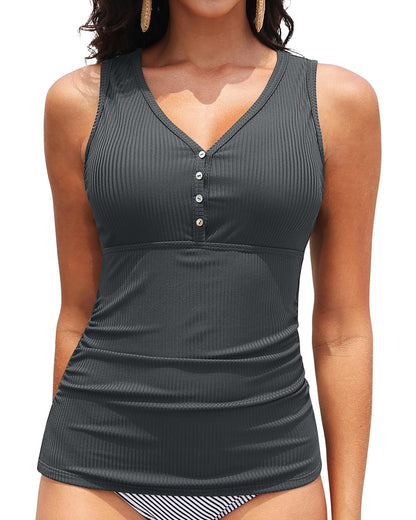 HOTTankini Tops for Women Tummy Control Swimwear Top Only No Bottom | Scoop Neck, Adjustable Straps, Ruched Stomach, Removable Cups, Available in Plus, No Bottom, Full Lining