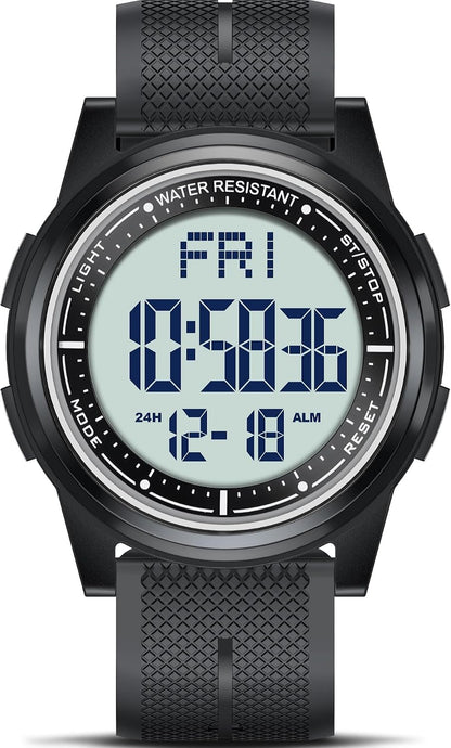 HOTBeeasy Digital Watch for Men Women, 50M Waterproof, Ultra-Thin & Lightweight, 44mm Silicone Sports Watch with Alarm, Stopwatch, Countdown, Ideal for Gym, Running, School, Daily Wear