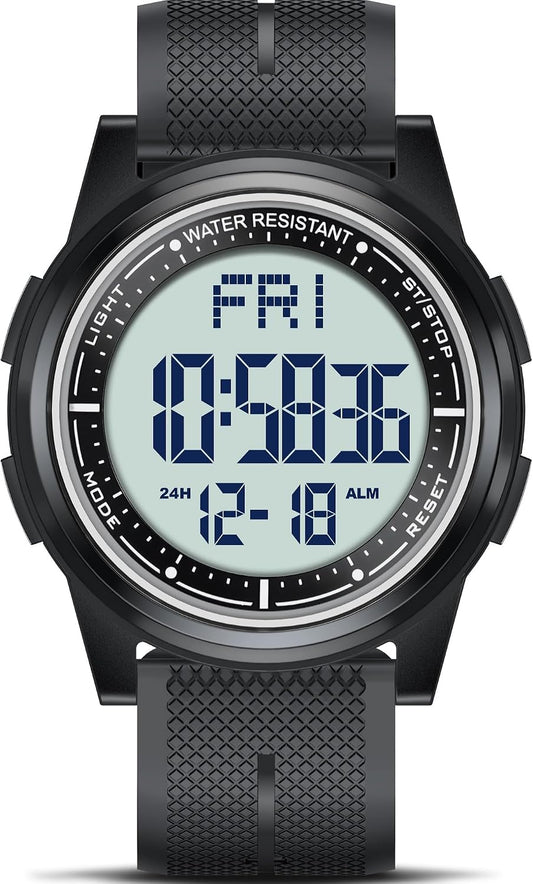 HOTBeeasy Digital Watch for Men Women, 50M Waterproof, Ultra-Thin & Lightweight, 44mm Silicone Sports Watch with Alarm, Stopwatch, Countdown, Ideal for Gym, Running, School, Daily Wear