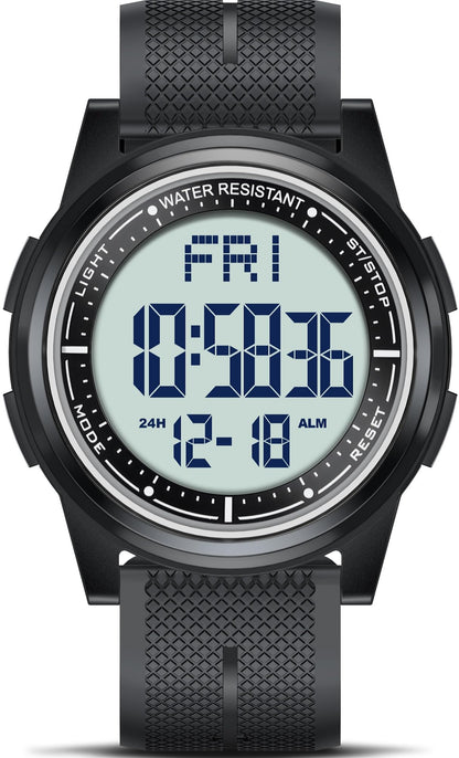 HOTBeeasy Digital Watch for Men Women, 50M Waterproof, Ultra-Thin & Lightweight, 44mm Silicone Sports Watch with Alarm, Stopwatch, Countdown, Ideal for Gym, Running, School, Daily Wear