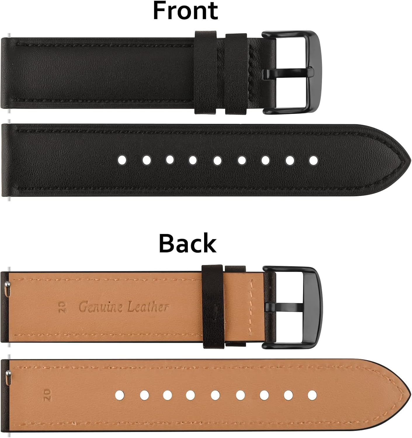 HOTVancle Quick Release Genuine Leather Watch Band 20mm 22mm Watch Strap, Top Grain Leather Watch bands for Men Women