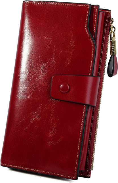 HOTYALUXE Women's Genuine Leather Wallet RFID Blocking Multi Card Holder with Cell Phone Pocket Mothers Day Gifts