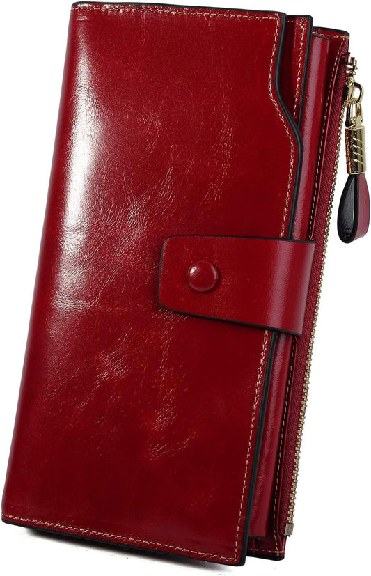 HOTYALUXE Women's Genuine Leather Wallet RFID Blocking Multi Card Holder with Cell Phone Pocket Mothers Day Gifts