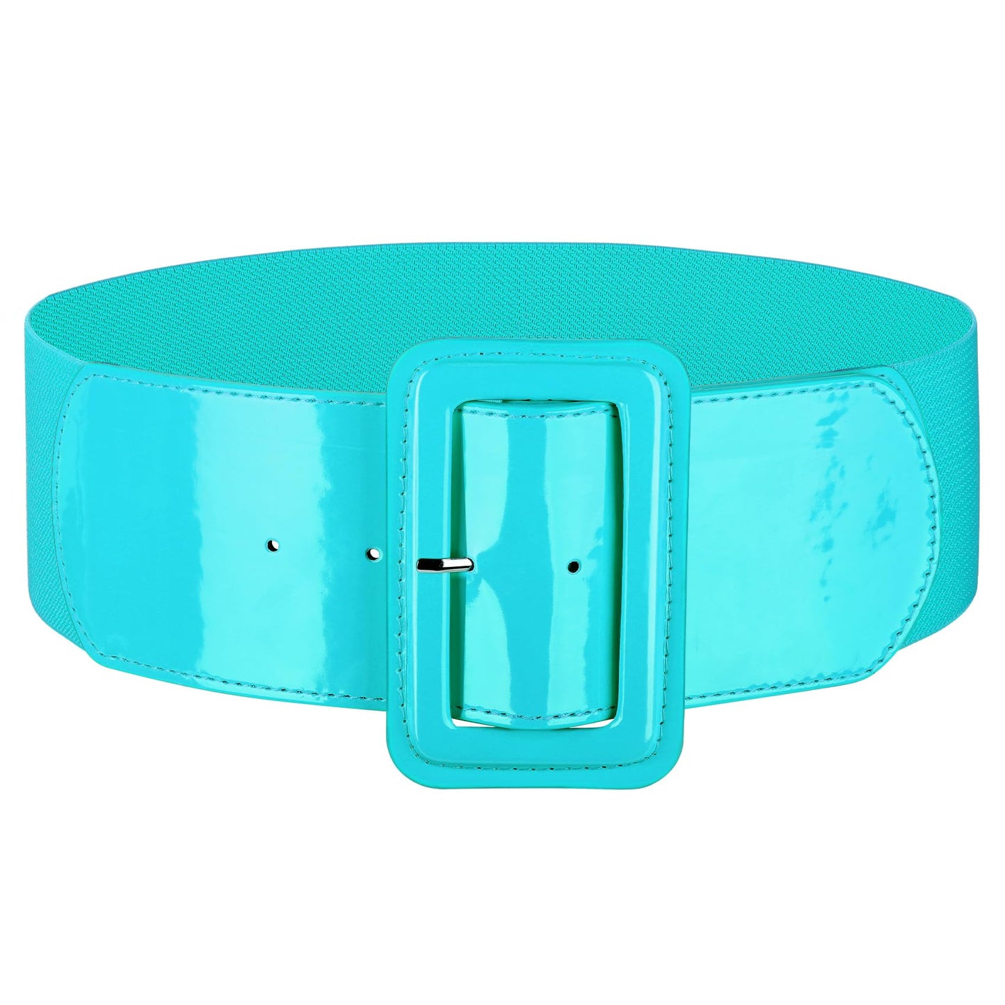 HOTJASGOOD Women Wide Stretchy Belt Vintage Elastic Waist Belt for Dresses Fashion Ladies Waist Belt with Patent Square Buckle
