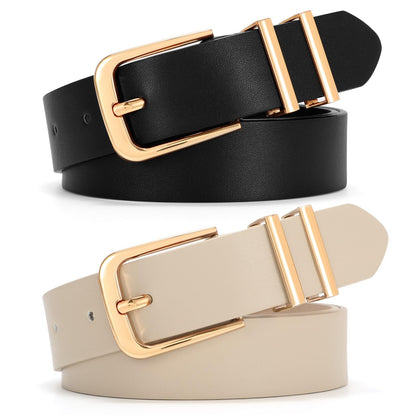 HOTSANSTHS 2 Pack Women Belt for Jeans Pants, Simple Fashion Ladies Waist Belt with Gold Buckle, 1inch Width