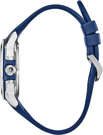 HOTCitizen Men's Eco-Drive Weekender Watch in Stainless Steel with Blue Polyurethane Strap, Blue Dial (Model: AW1158-05L)