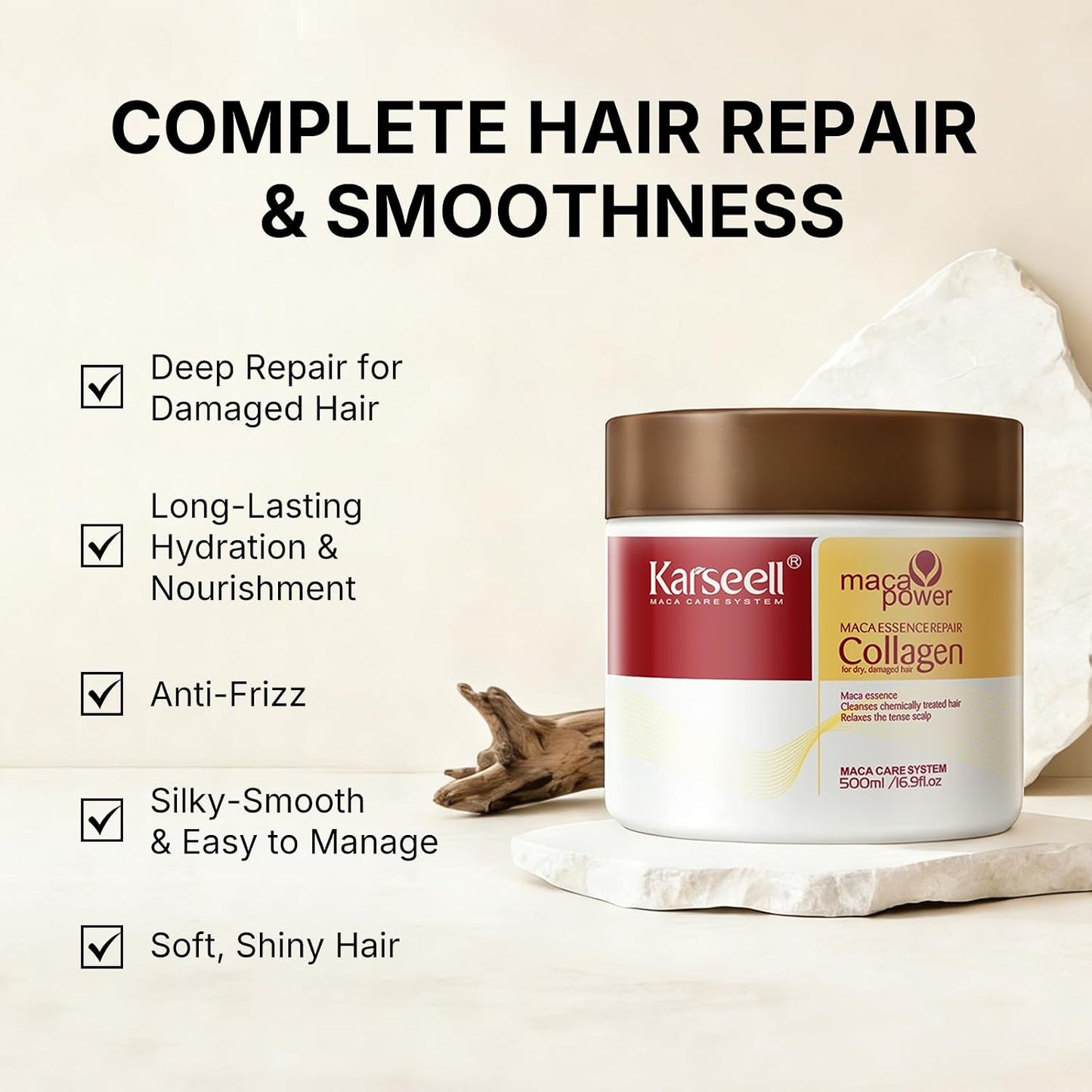 HOTKarseell Collagen Hair Treatment Deep Repair Conditioning Argan Oil Collagen Hair Mask Essence for Dry Damaged Hair All Hair Types 16.90 oz 500ml