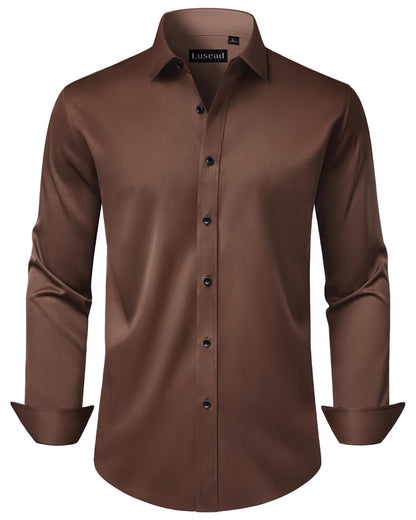 HOTMen's Dress Shirts Long Sleeve Stretch Wrinkle Free Wedding Formal Business Button Down Shirt